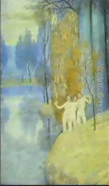 Trois Nymphes Dans Un Paysage Oil Painting by Constant Montald