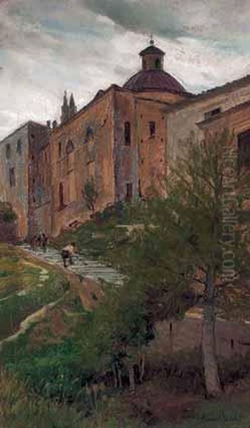 Scorcio Di Paese Oil Painting by Ottorino Bicchi