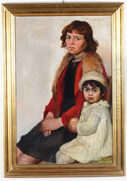 Madre E Figlia, 1935 Oil Painting by Evasio Montanella