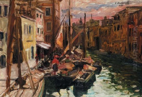 Canale Veneziano Oil Painting by Evasio Montanella