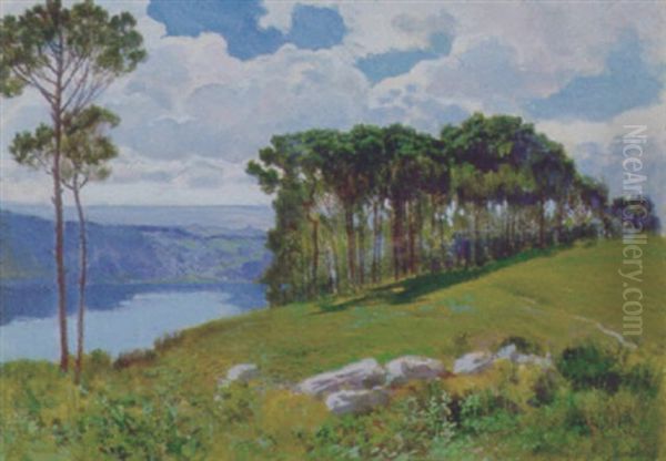 Veduta Del Lago De Nemi Oil Painting by Carlo Montani