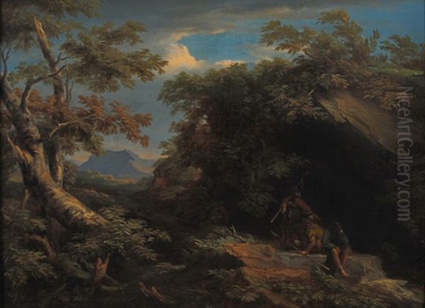 Soldati In Riposo Entro Un Paesaggio Boschivo Oil Painting by Pietro Montanini