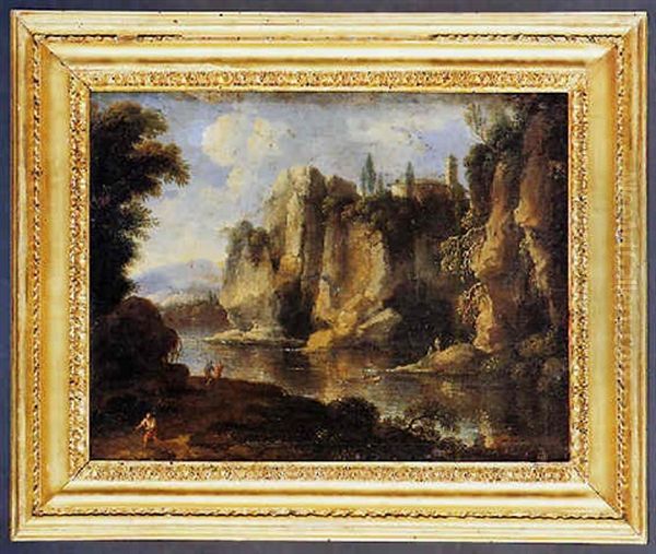 Paesaggio Italianizzato Con Fiume E Convento Oil Painting by Pietro Montanini