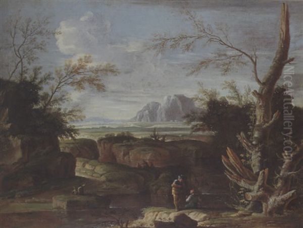 Gebirgige Landschaft Mit Figuren Oil Painting by Pietro Montanini