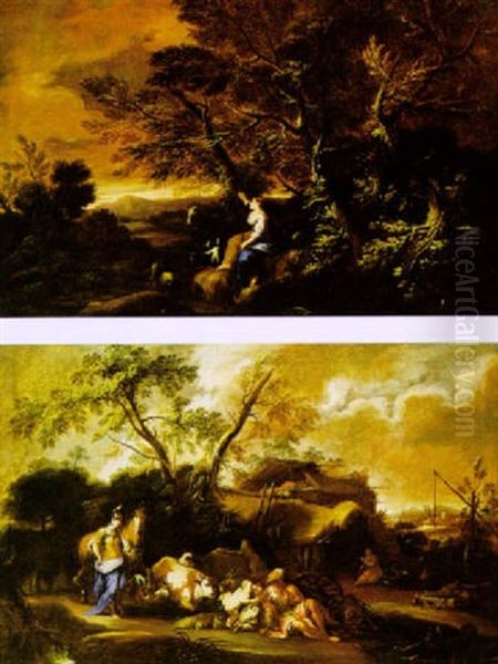 Erminia Che Scrive Il Nome Di Tancredi Su Un Albero Oil Painting by Pietro Montanini