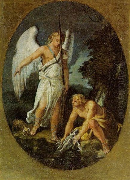 Tobiolo E L'arcangelo Raffaele Oil Painting by Pietro Montanini