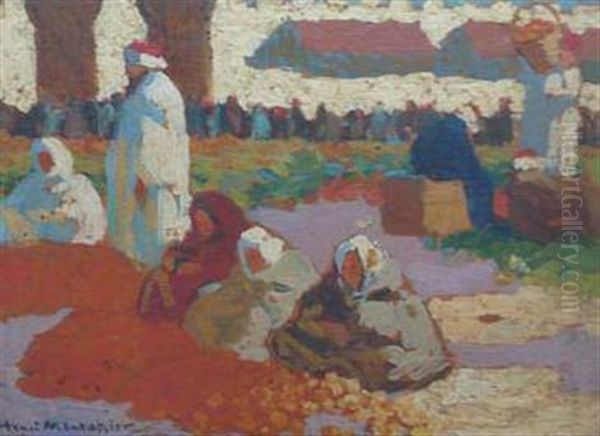 Scene De Marche En Afrique Du Nord Oil Painting by Henri Montassier