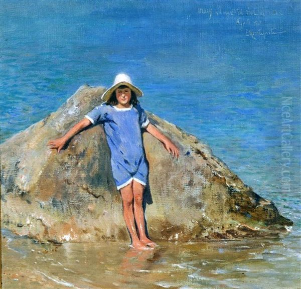 Bambina Sullo Scoglio Oil Painting by Eduardo Monteforte