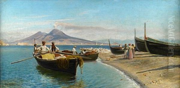 A View Of Naples With Vesuvius Beyond Oil Painting by Eduardo Monteforte