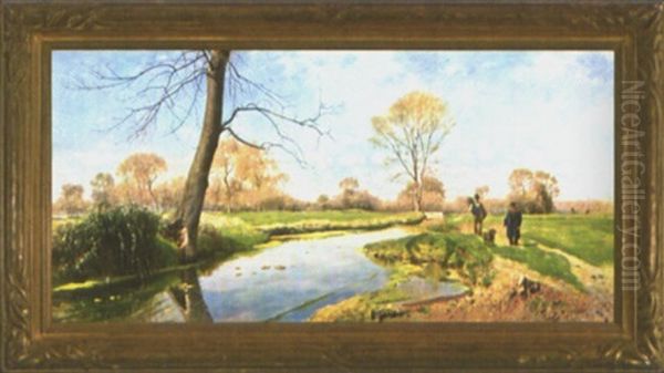 A Walk Along The River Oil Painting by Eduardo Monteforte