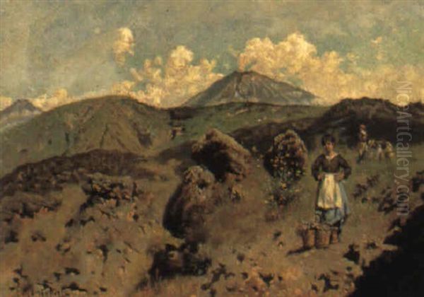 Pastorelli Alle Falde Del Vesuvio Oil Painting by Eduardo Monteforte