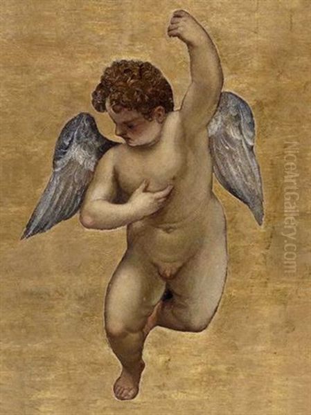 A Putto Oil Painting by Francesco Montemezzano