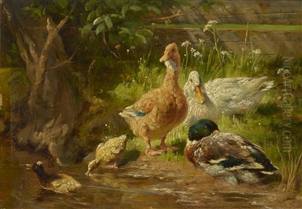 Entenfamilie Am Ufer Oil Painting by Antonis Matteo Montemezzo