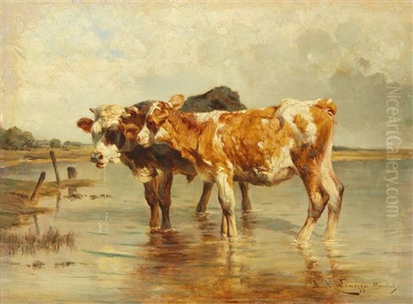 Two Calves Oil Painting by Antonis Matteo Montemezzo