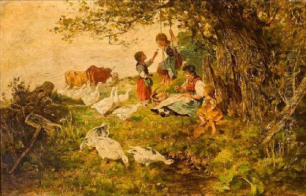 Children At Play Oil Painting by Antonis Matteo Montemezzo