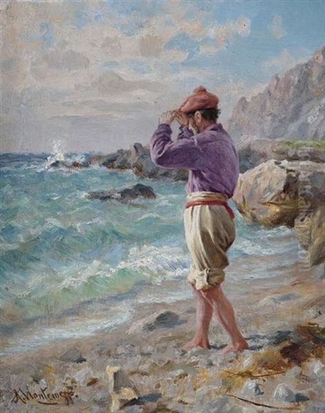 Italienischer Fischer Am Strand Oil Painting by Antonis Matteo Montemezzo