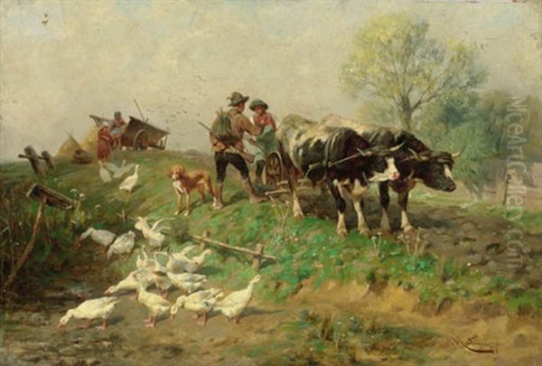 Ducks By A Pond Oil Painting by Antonis Matteo Montemezzo