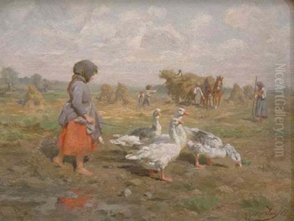 The Duck Girl Oil Painting by Antonis Matteo Montemezzo