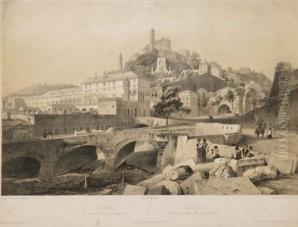 Genova, Veduta Della Vigna E Del Palazzo Doria Oil Painting by Louis Philippe Al. Bichebois