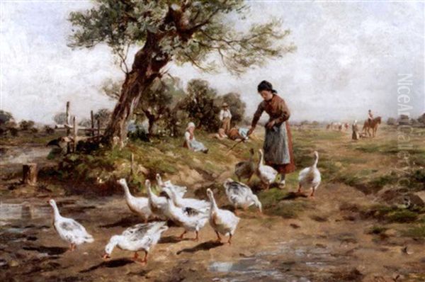 Herding The Geese Oil Painting by Antonis Matteo Montemezzo