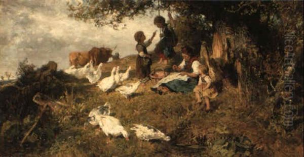 A Pastoral Scene Oil Painting by Antonis Matteo Montemezzo