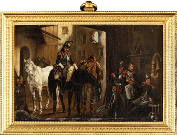 La Halte Des Cuirassiers Francais Oil Painting by Dietrich Monten