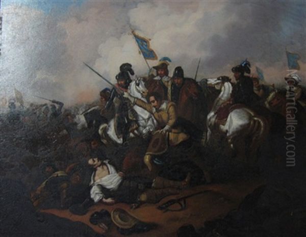 Bataille De Lutzgen, On Trouve Gustave Adolphe Oil Painting by Dietrich (Heinrich Maria) Monten