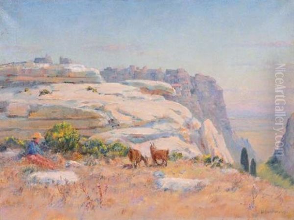 Paysage De Provence Avec Chevres Oil Painting by Frederic Montenard