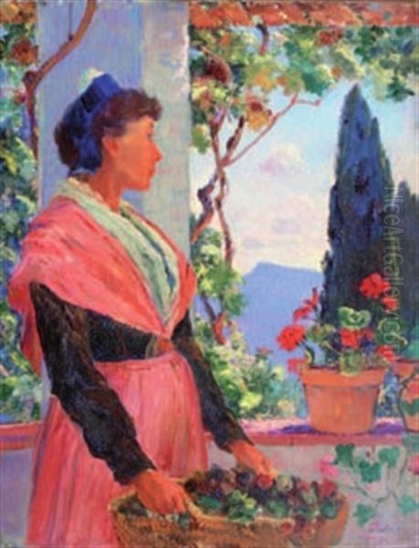 Arlesienne Sur Une Terrasse Oil Painting by Frederic Montenard