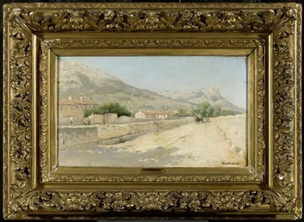 Sudlandische Strassenszene Mit Pferdewagen Oil Painting by Frederic Montenard