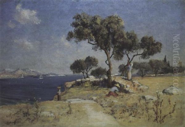 La Cueillette Au Bord De La Mediterranee Oil Painting by Frederic Montenard