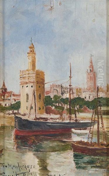 Vista Del Guadalquivir A Su Paso Por Sevilla Oil Painting by Jose Montenegro Cappell