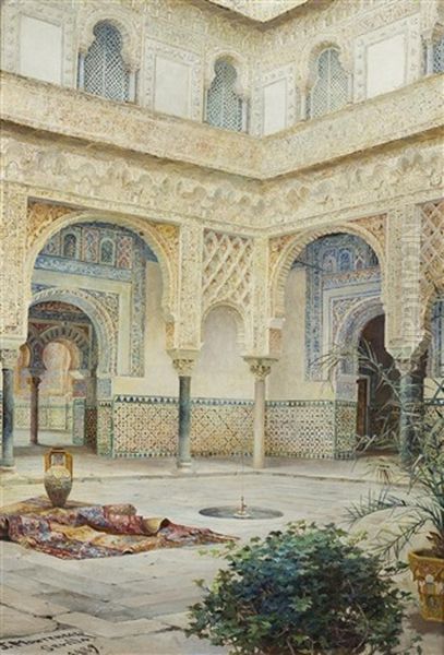 Alcazar De Seville Oil Painting by Jose Montenegro Cappell