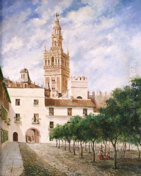 Patio De Banderas Oil Painting by Jose Montenegro Cappell