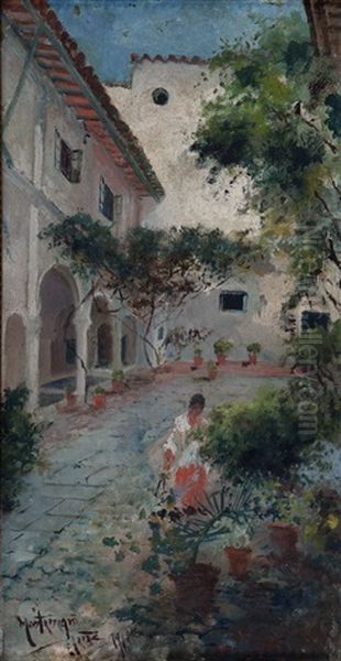 Joven En Un Patio De Jerez Oil Painting by Jose Montenegro Cappell