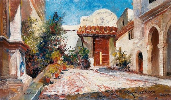 Cortijo Andaluz Oil Painting by Jose Montenegro Cappell