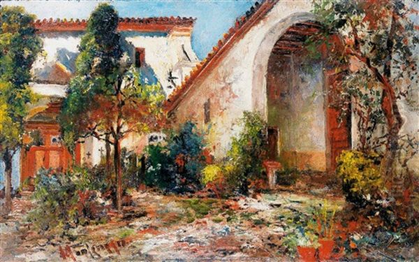 Cortijo Andaluz Oil Painting by Jose Montenegro Cappell