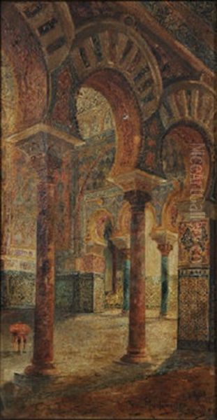 An Interior View Of The Royal Alcazar Palace, Seville Oil Painting by Jose Montenegro Cappell