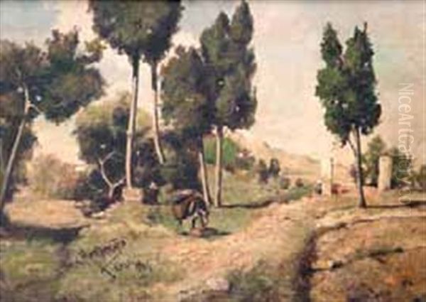 Paisaje Con Burro Oil Painting by Jose Montenegro Cappell