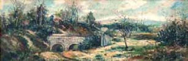 Paisaje Con Puente Y Arboles Oil Painting by Jose Montenegro Cappell