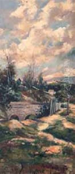 Paisaje Con Puente Oil Painting by Jose Montenegro Cappell