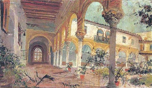 Patio Del Antiguo Convento De La Merced Oil Painting by Jose Montenegro Cappell