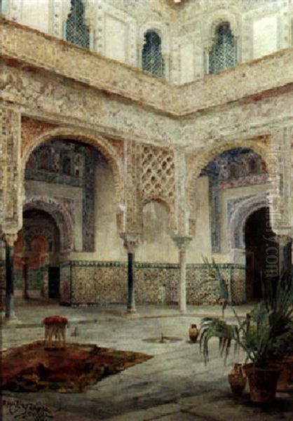 The Moorish Courtyard Oil Painting by Jose Montenegro Cappell