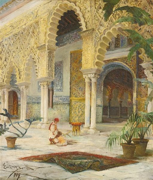 The Courtyard Of The Alhambra Oil Painting by Julio Montenegro