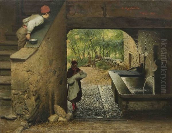 Au Lavoir Oil Painting by Luigi Monteverde