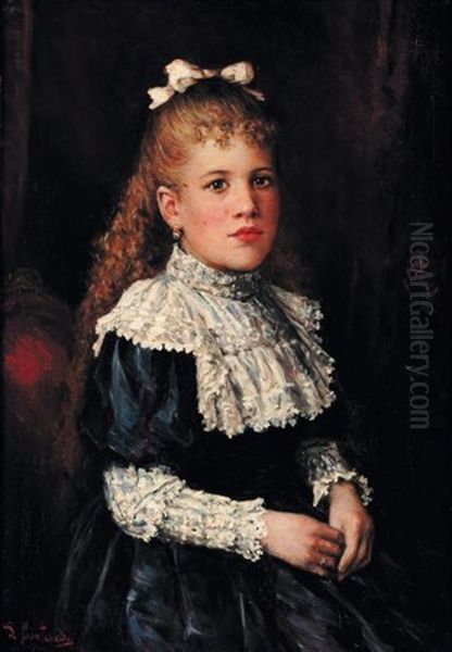 Portrait De Jeune Fille Assise Oil Painting by Luigi Monteverde