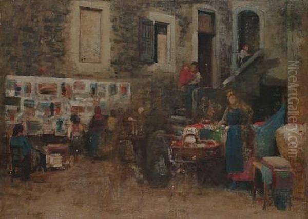 The Market Stall Oil Painting by Luigi Monteverde