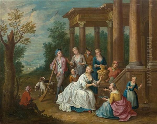 An Elegant Gathering In A Park Oil Painting by Jan Baptist Monteyn