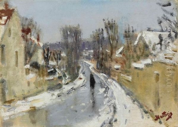 Route Sous La Neige Oil Painting by Pierre Eugene Montezin