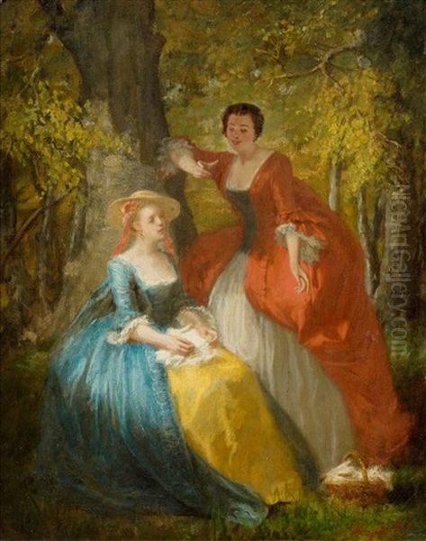 Women In The Park Oil Painting by Adolphe Francois Montfallet